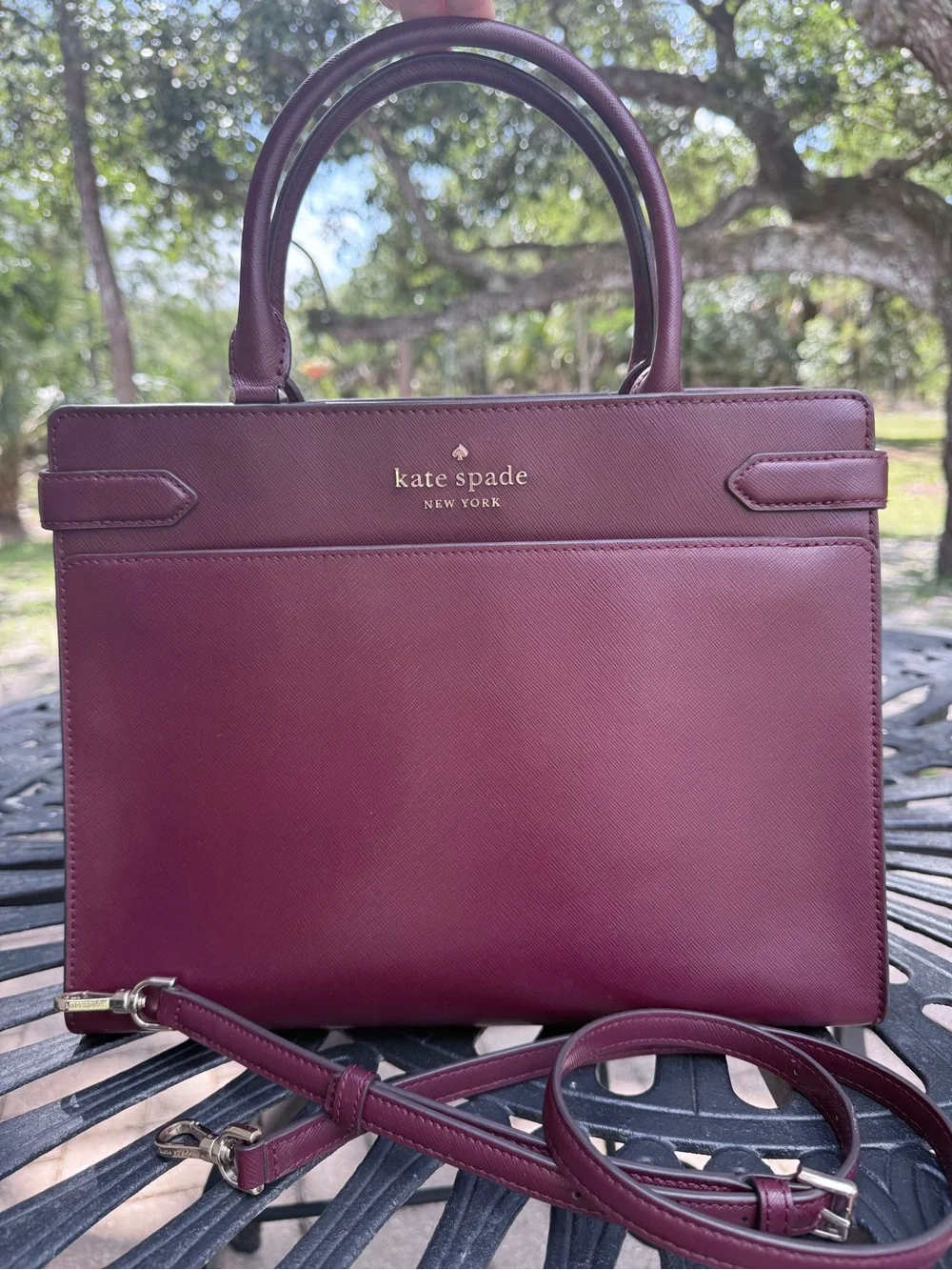Kate Spade Staci Satchel Crossbody in Cherrywood Burgundy
